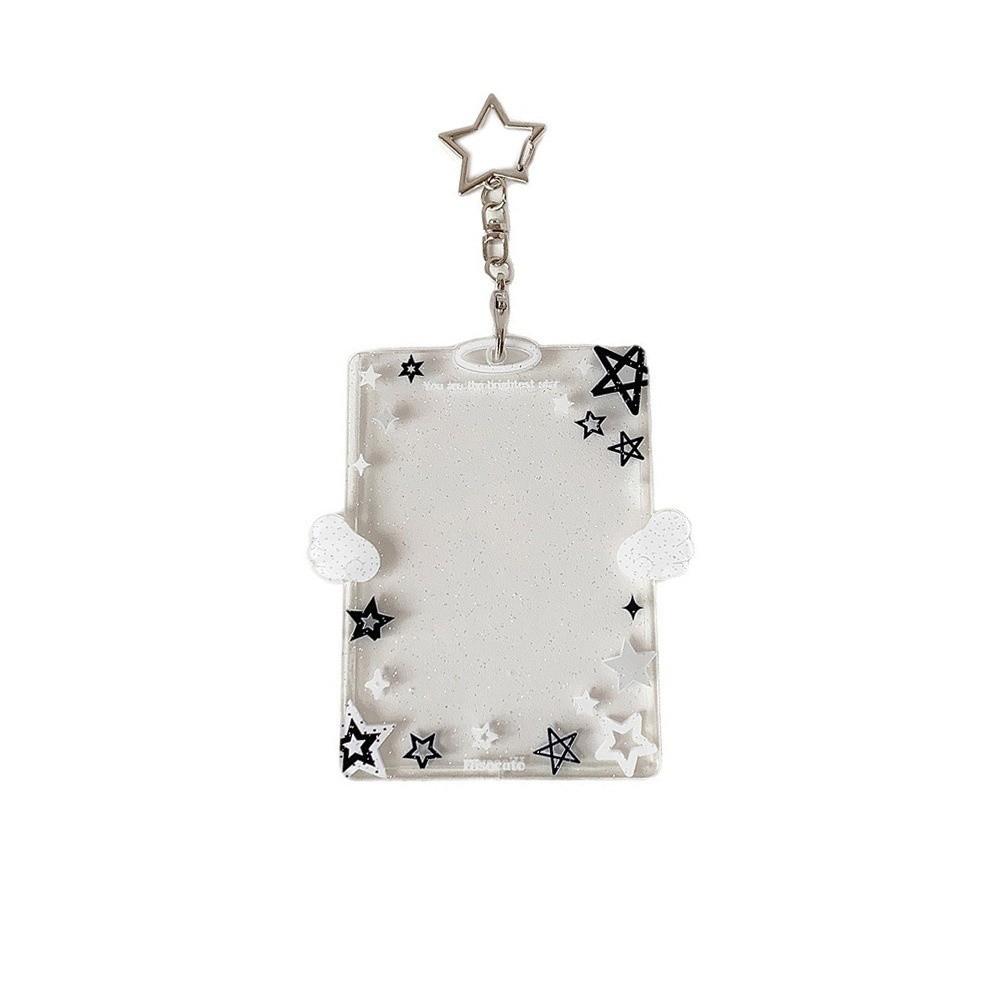 Acrylic Kpop Photocard Holder Keychain 3 Inch Wings Stars Idol Card Display Protector Transparent Cartoon Card Holder