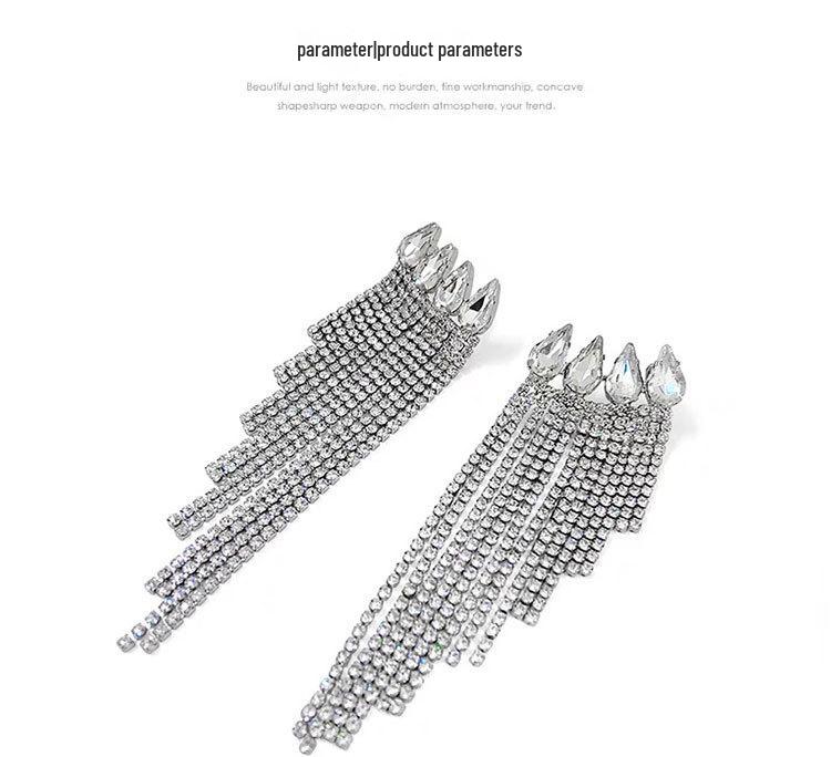 925 Silver Needle Multifaceted Chain Tassel Earrings with Diamonds for Women - European and American Statement Jewelry