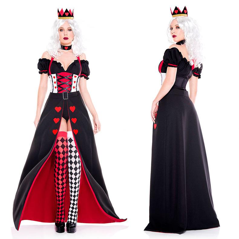 Red Heart Queen Alice In Wonderland Cosplay Costume For Women Halloween Dress Party Outfit Cosplay Apparel Elegant Design Unique Style