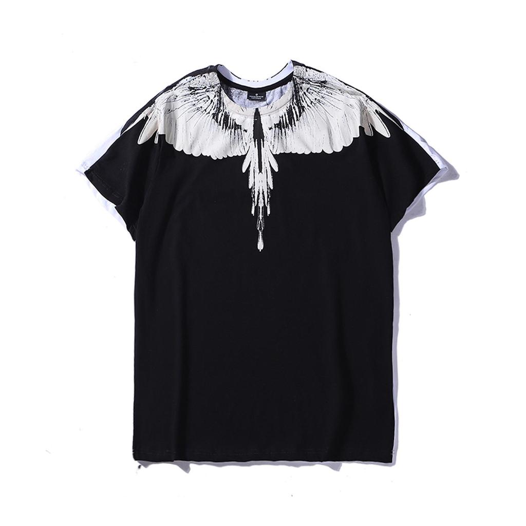 Marcelo Classic Phantom Wings Short Sleeve T-Shirt with Colorful Feathers and Lightning Design