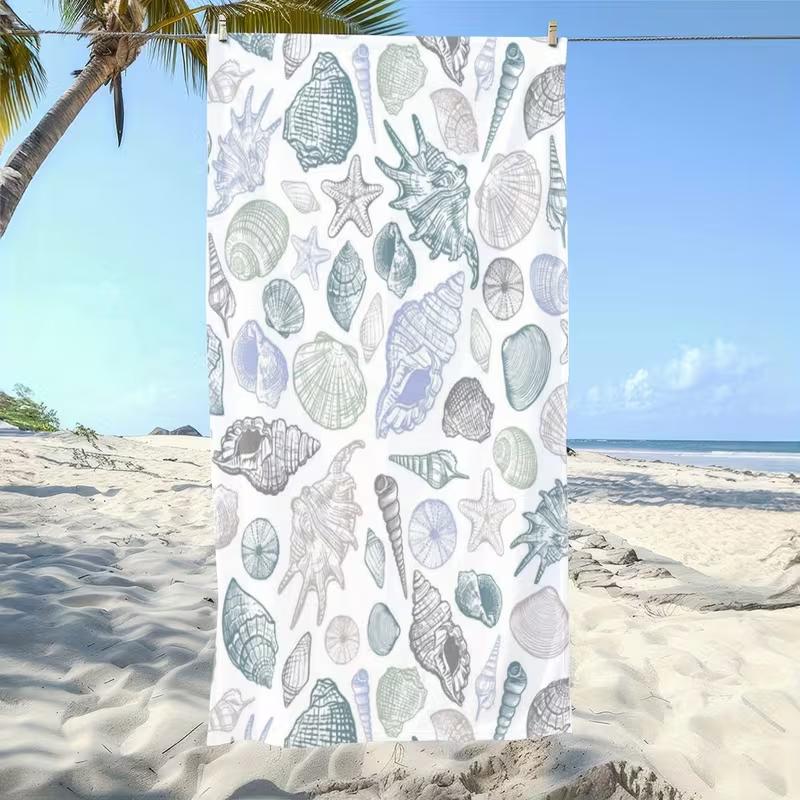 Blau Weiß Muschel Seestern Druck Strandtuch Nautisches Meeresmuster Handtuch Schnelltrocknend Saugfähig Sandfrei für Sommerreisen