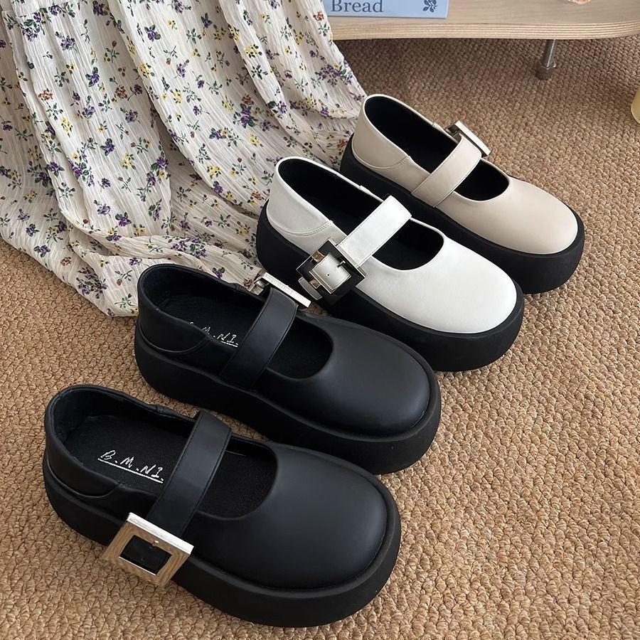 Big head and small leather shoes, new models in autumn and winter 2025, simple shallow mouth thick-soled muffin, one word Mary Jane boat shoes, sing