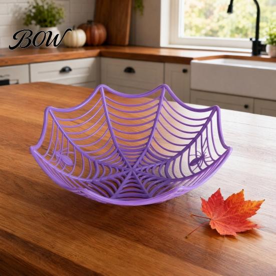 Decorative Spider Web Dish Halloween Basket, Plastic Cobweb Design Fruit Serving Bowl, Treat High-quality Bowl or Trick Candy Holder for Dinner Table,