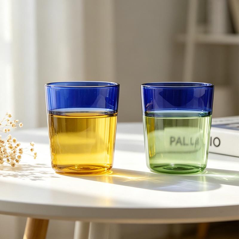 Vintage Color-Block High Borosilicate Glass Cup for Water, Tea, Coffee, & Milk