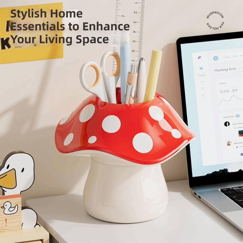 Multifunctional Design Mushroom Storage Box Polka Dot Pattern Pen Holder  Desk Stationery