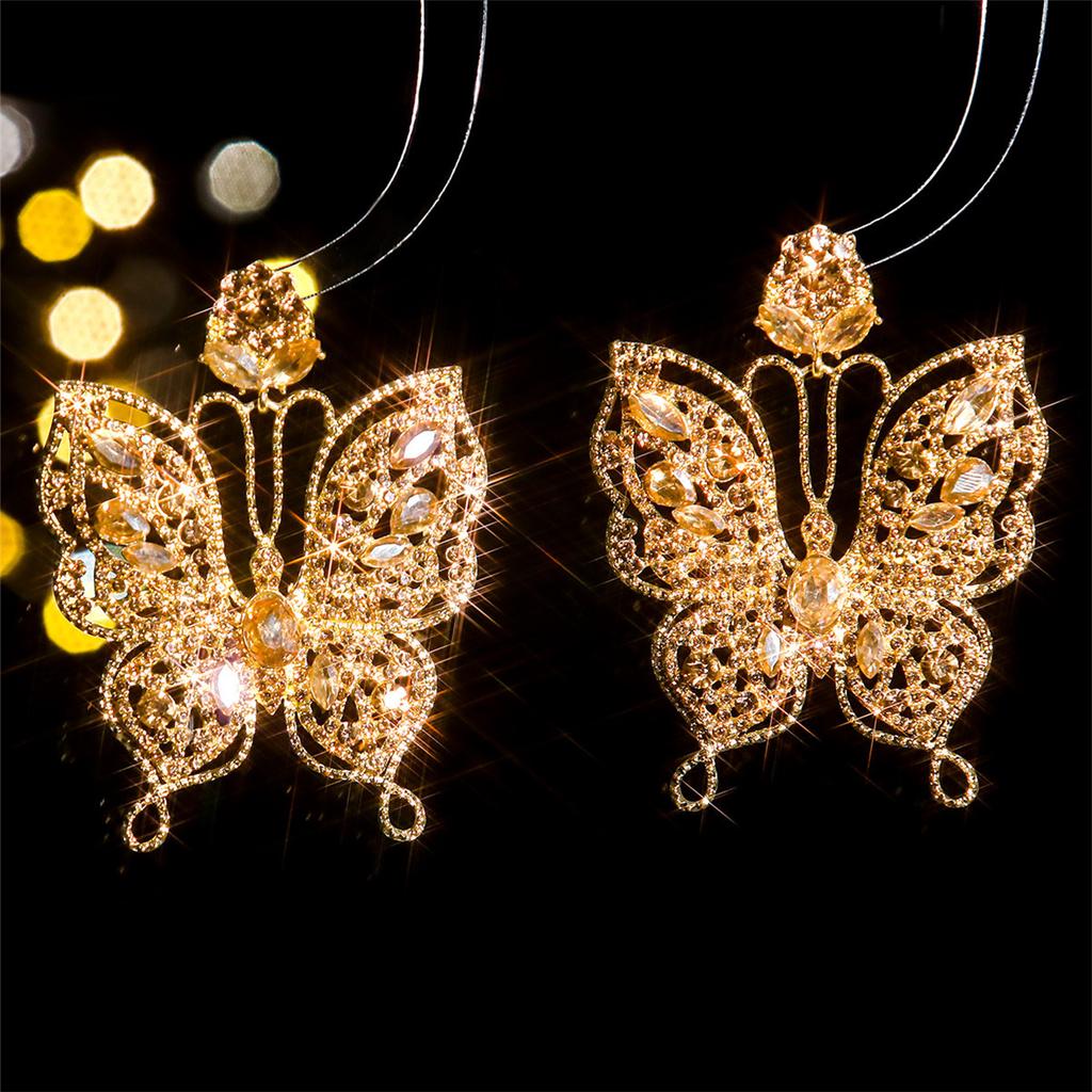 High Fashion Coloured Glass Rhinestone Butterfly Earrings Female Personalised Exaggerated Earrings 1 Pair