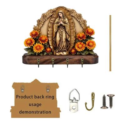 Golden Virgin Mary Key Case Elegant Wall Art 2d Hanging Key Holder For Rosary With 4 Table Lamp Glass Shade Hanging Beads