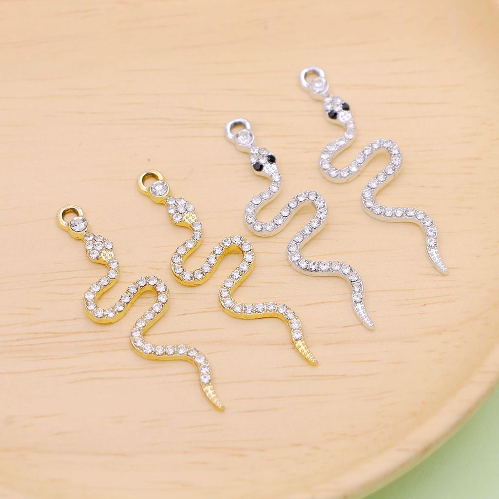 10Pcs Silver Plated Crystal Snake Charm Pendant For Jewelry Making Bracelet Earrings Necklace Diy Accessories Craft