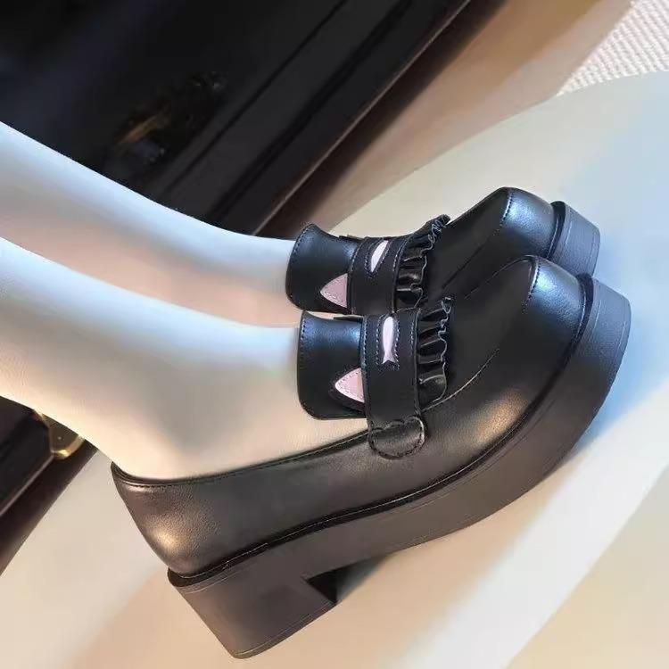 2025 New Japanese Jk Uniform High-heeled Mary Jane Small Leather Shoes Women's British Style Spring Platform Heightened Loafers