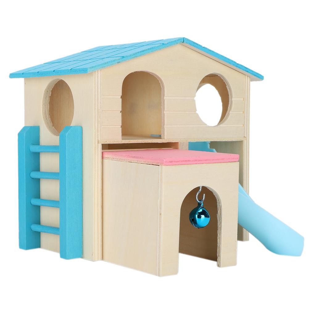 Wooden Hamster Fun House Huts Toy Hamster Exercise Playthings Fun Gym PlaygroundBlue
