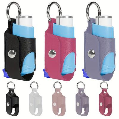 Inhaler Storage Case,Portable Inhaler Spacer Holder PU Leather Protective Case Keychain,Inhaler Storage Solution Sleeve Bag