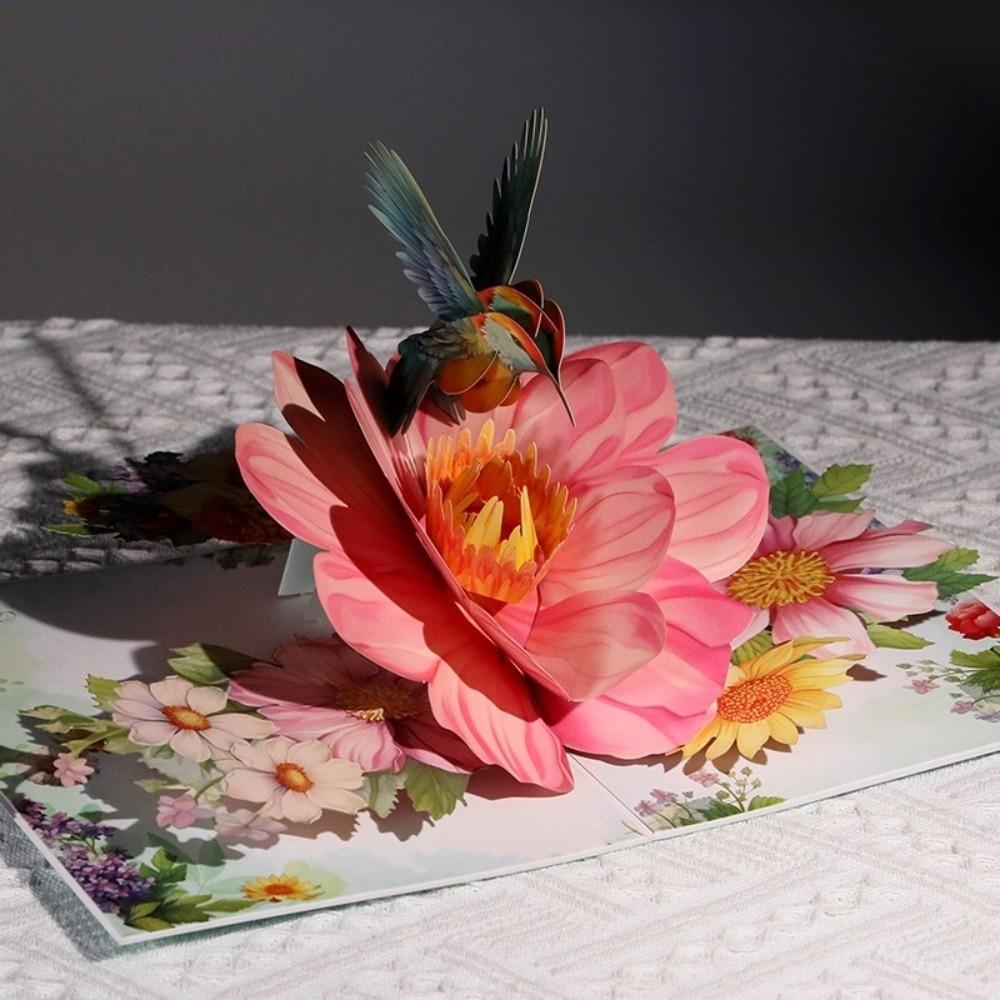 3D Hummingbird Pop Up Birthday Cards Nature Theme 20*15cm Hummingbird Pop Up Card 3D Flower Greeting Card Valentine's Day