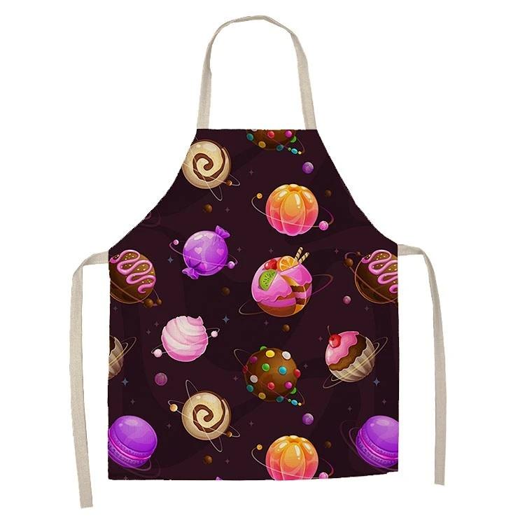 1 Stück Leinenschürze mit Kuchen-Donut-Muster, bedruckt, für Küche, Kochen, Backen, Haushaltsreinigung, Fleckenschutz