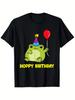Unisex T-shirt Happy Birthday Frog Print T-Shirt - Black and Yellow Print Unisex Casual Street Style Sh
