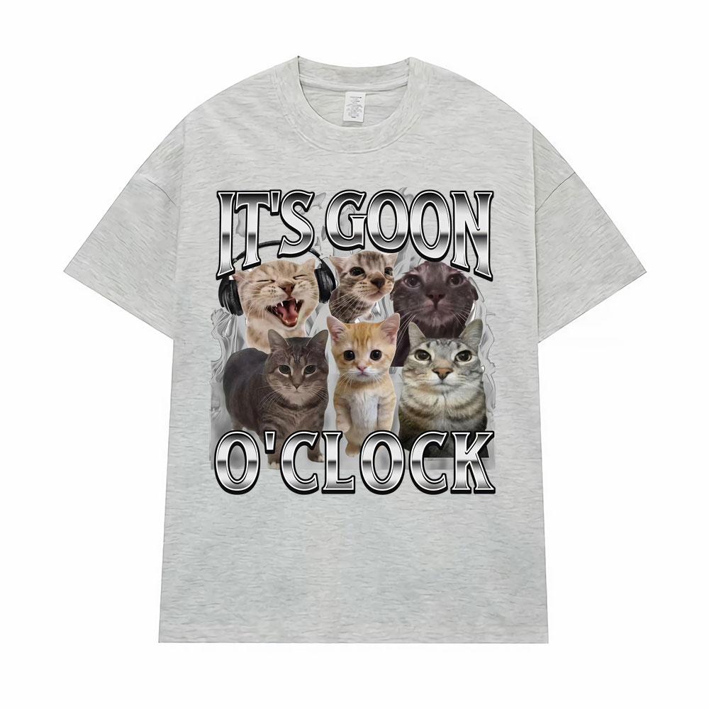 It's Goon O'Clock Funny Cute Cat Meme Graphic T Shirt Men Women Clothing Fashion Kawaii T Shirts Summer Tops 100% Cotton T-shirt