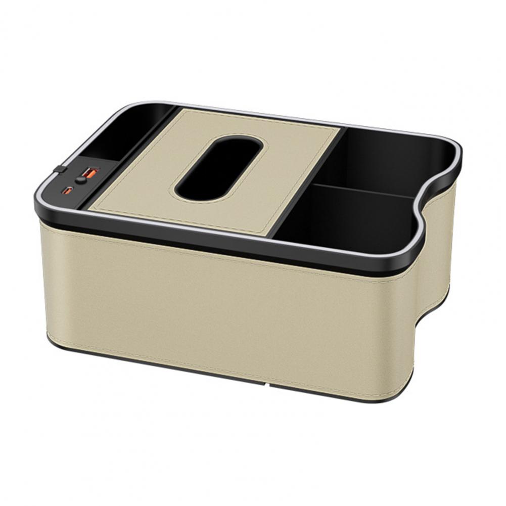 Car Console Storage Box Car Armrest Storage Box with Charging Ports Multi-mode Led Lights Design for Capacity Auto Console