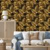 Flowers and Leaves Wallpaper Ochre, Gold, Black and Brown 50x1000