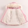 Flores Otoño Invierno Chaqueta Niñas Cuello de Piel Mantener Caliente Abrigo Princesita Capucha Cremallera Ropa Exterior Bebé 1-5 Años Ropa Niños