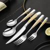 Star Diamond Stainless Steel Gold-Plated Flatware Set: Luxury Knife, Fork, and Spoon for Upscale Dining.