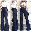 Womens High-Waisted Flared Denim Jeans Tied Waist Stretch Casual Everyday Wear