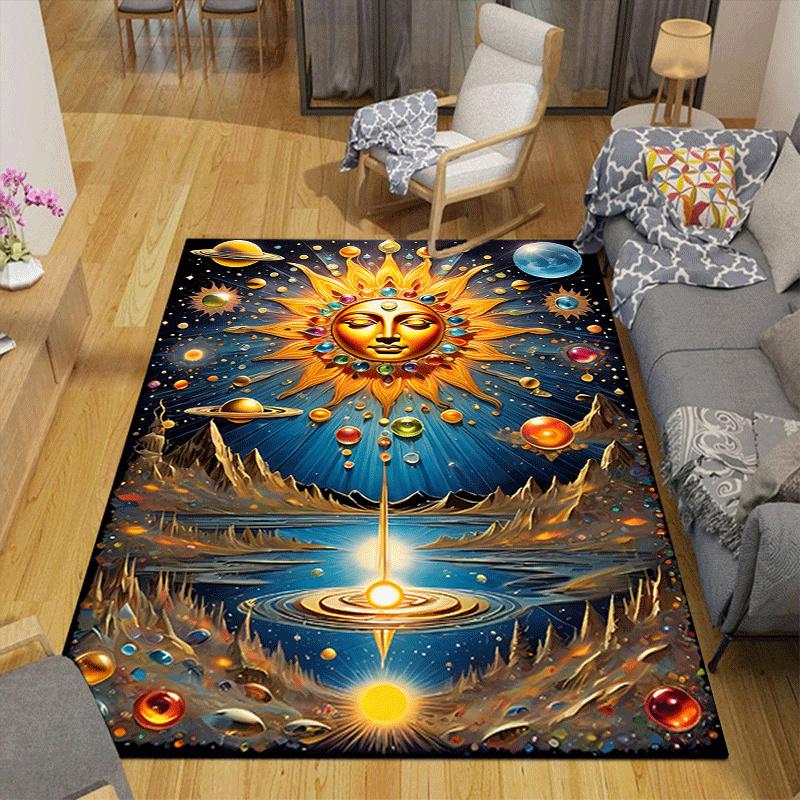 1pc Sun Planet Print, Design Indoor Area Rug - Soft, Anti-Slip, and Durable Gaming Room Decor for Bedroom, Living Room