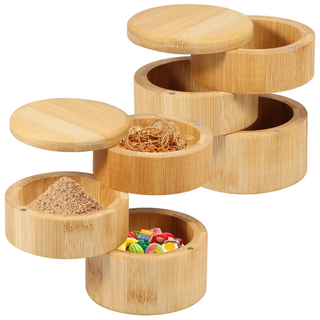 3Tier Salt Box Spice Jar Kitchen Seasoning Jar Bamboo Pepper Container Jar with Magnetic Lid Candy Earring Jewelry Salt Storage