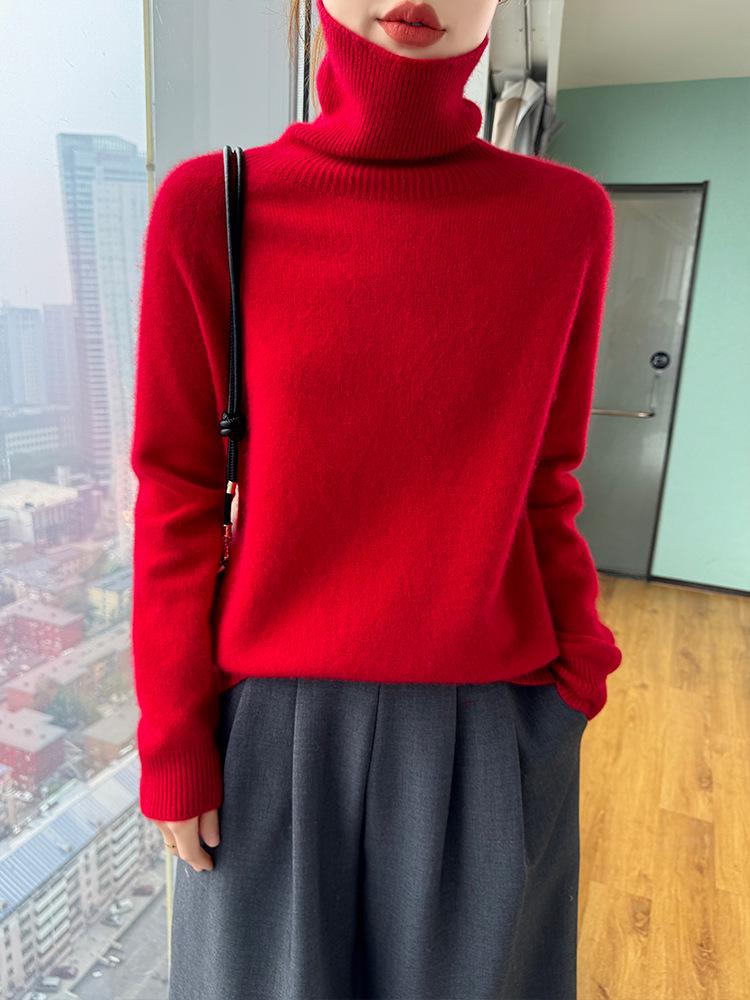Women's Cashmere High-Neck Sweater, 2025 Style: Thickened Saddle Shoulder, High-End Fashion, Loose Fit