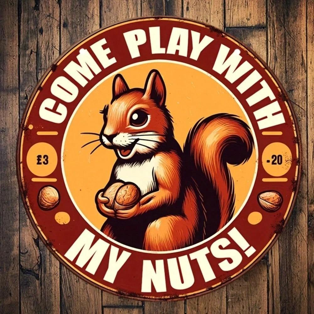 Aluminum Wall Art Funny Squirrel Sign Vintage Home Decor Gift for Husband Birthday Garden Bar Round Metal Painting