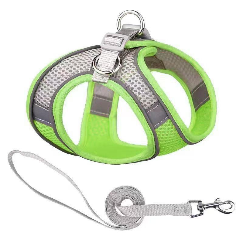 Reflective Mesh Pet Vest Harness & Retractable Leash Set for Dogs & Cats