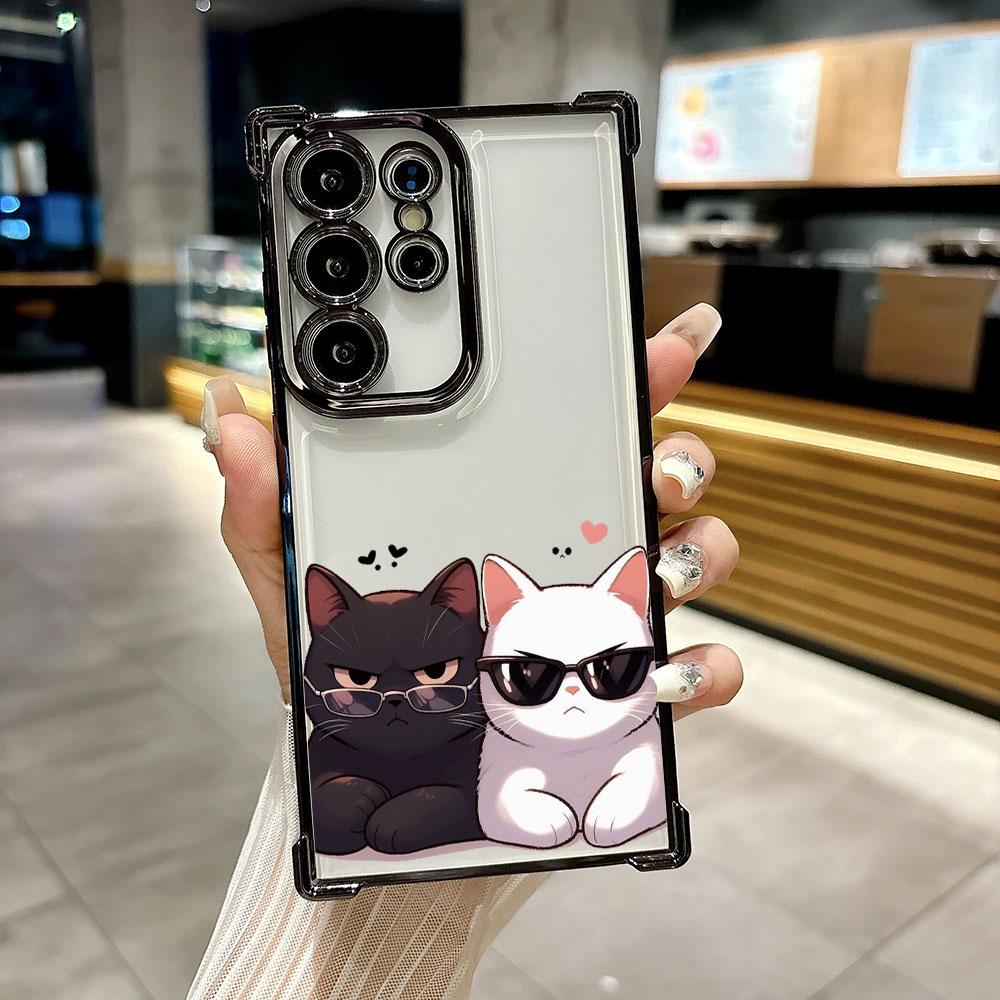 Glasses Black White Cat Cartoon Funda For Samsung S26Ultra Phone Case For Galaxy S25 FE S26 S24 S23 S22 S21 Ultra S20 Plus Cover