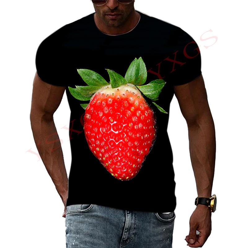 Summer Round Neck 3D Fun Fruit Pattern Print Top Fashionable Casual Short Sleeved Men's T-shirts