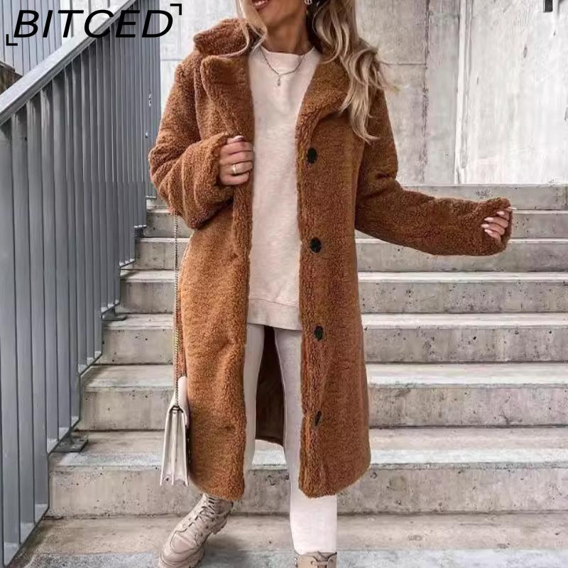 BITCED Women's Vintage Casual Lattice Print Autumn Winter Long Sleeve POLO Neck Jackets & Coats