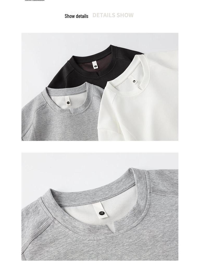Trendy Solid Color Textured Round Neck Loose Japanese Style Men's T-Shirt - Summer 2026 Collection