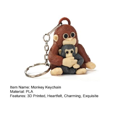 Monkey Holding Plush Toy Keychain 3D Printed Baby Monkey Hanging Keychain Cute Animal Bag Charm for Keys Backpack