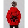 Boys' Red Hoodie - Black Spider Pattern and Graffiti Design, Spring and Autumn Casual Long Sleeve Hoodie