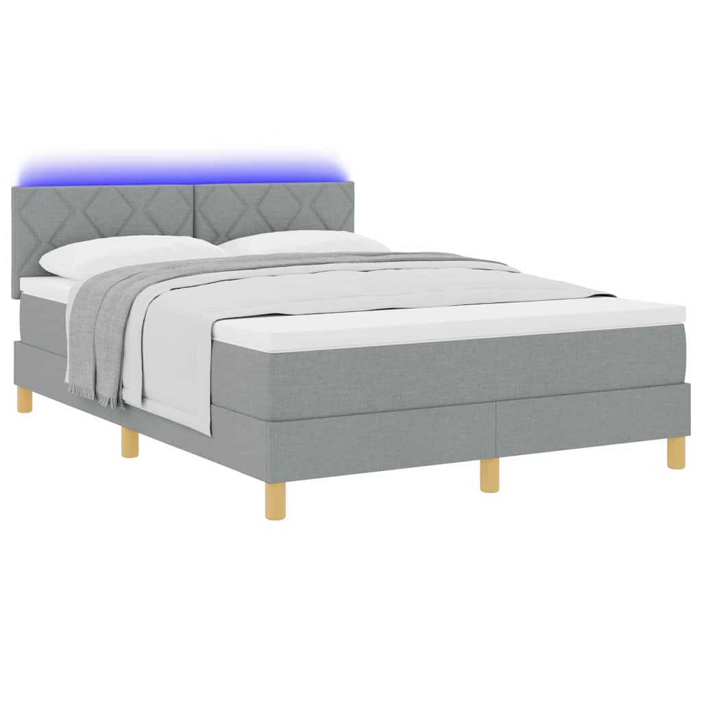 LED Box Spring Bed with Headboard Light Gray 140 X 200 Cm Fabric