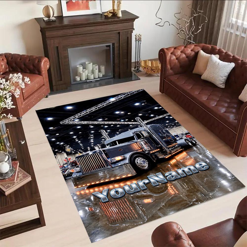 Kw Heavy Trucks Customizable Name Area Rug Design for Living Rooms Game Room Bedrooms Kitchen Anti-slip Rug Decorate Offices Perfect Gift for Women/Me