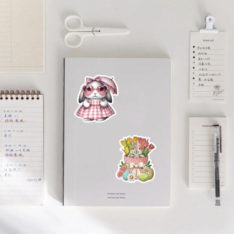 60Pcs Cute Easter Bunny Stickers, Cartoon Aesthetic Waterproof Decals for iPad, Phone Case, Laptop, Journal DIY Decor