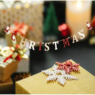1Pcs Christmas Hanging Banner Ornament Merry Christmas Letter Flag Wooden Ornament Party New Year Xmas Home Decoration Gifts