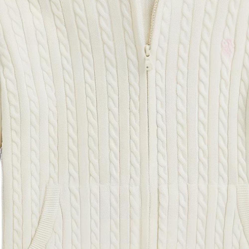 Polo Ralph Lauren Sweater FW24 Solid Color Cable Knit Hooded Zip Long Sleeve Knit Top Kids Sweaters Warm-White CWPOSWEG6820470-100