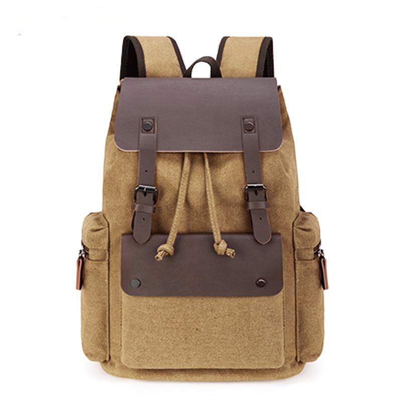 Vintage Texture PU Leather Canvas Splicing Backpacks Fashion Microfiber Leather Couple Rucksack Student Computer Schoolbag Trendy Men's Shoulder Bag