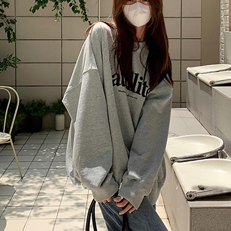 Padded Loose Casual Sweatshirt Female Autumn and Winter Jacket Ancient Round Neck Long Sleeve Bottom Shirt Top Fashion Retro Versatile Sweatshirt