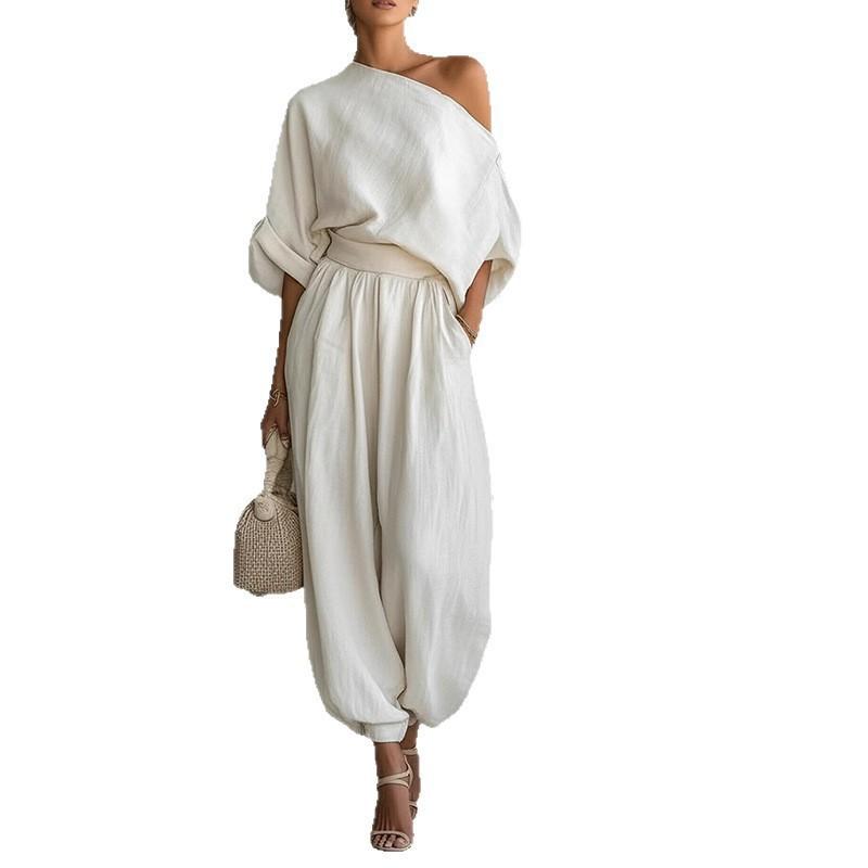 Women's Fashionable Suit Casual Daily Solid Color Loose Strapless Two-piece Set