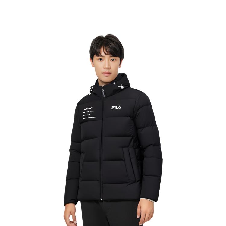 Fila Letter Logo Printed Thickened Hooded Down Jacket Men Outerwear Black F11M149901F-BK