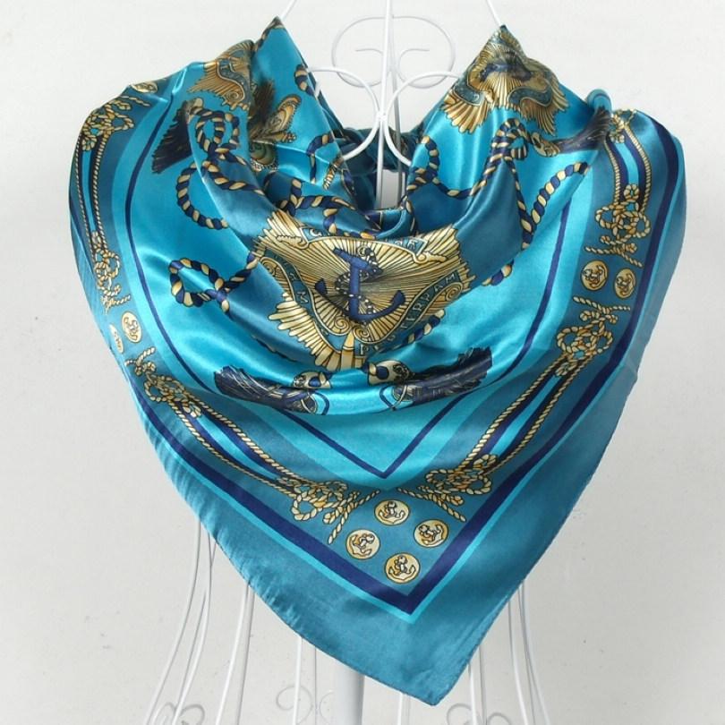 New Style Female Satin Red Big Square Silk Scarf Printed, Women Coffee Silk Scarf Hijab Wraps For Summer,Autumn 90*90cm
