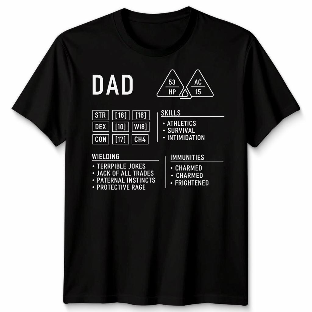 Dad Dungeons Unisexs T Shirt Dragons Character Sheet Fathers Day Gift Dnd Rpg