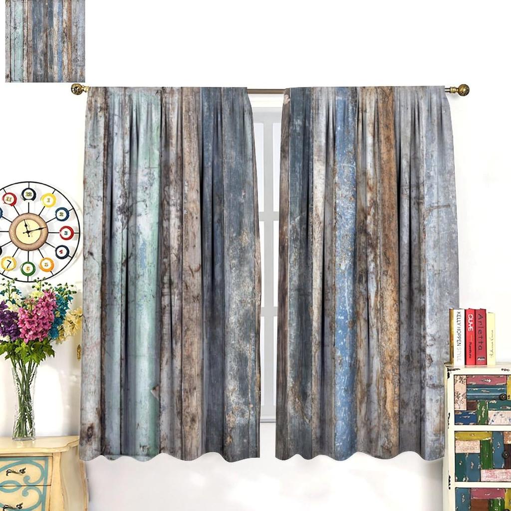 Wood Planks Blackout Curtains  Rustic Vintage Wooden Planks Farmhouse Print Rod Pocket Window Treatments Drapes for Bedroom Livin