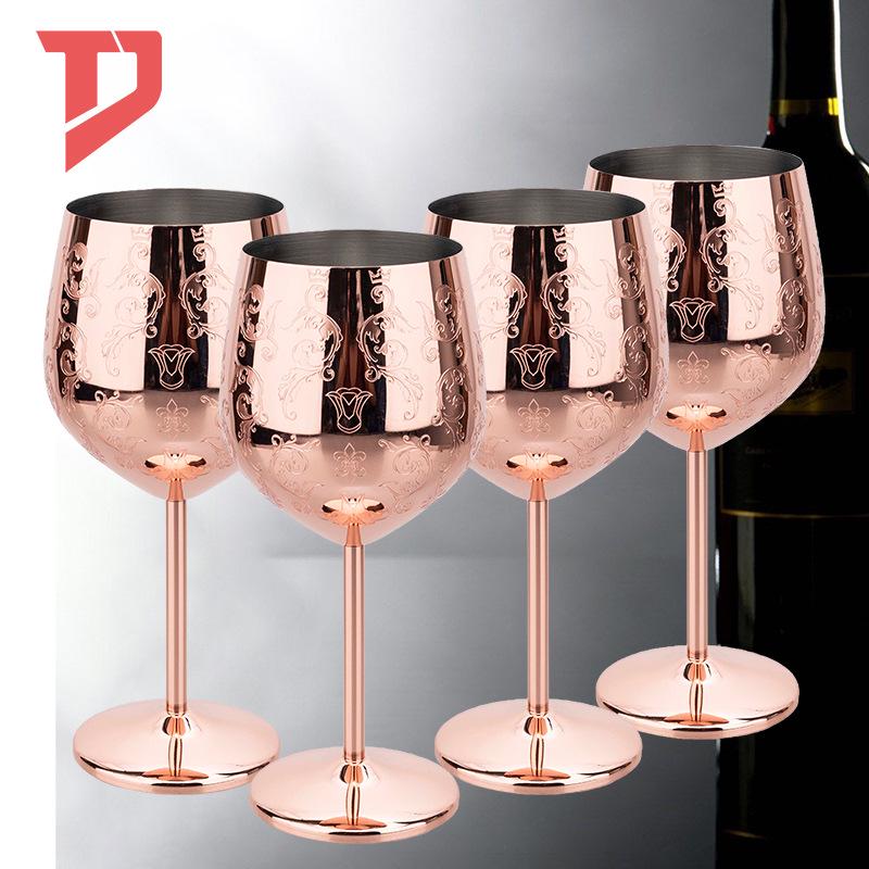 Elegant European Stainless Steel Etched Wine and Champagne Glasses