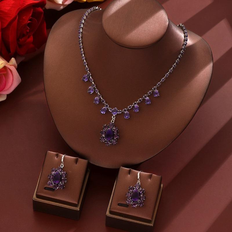 Meier Round crystal necklace earrings zircon rhinestone set - hot selling bridal accessories