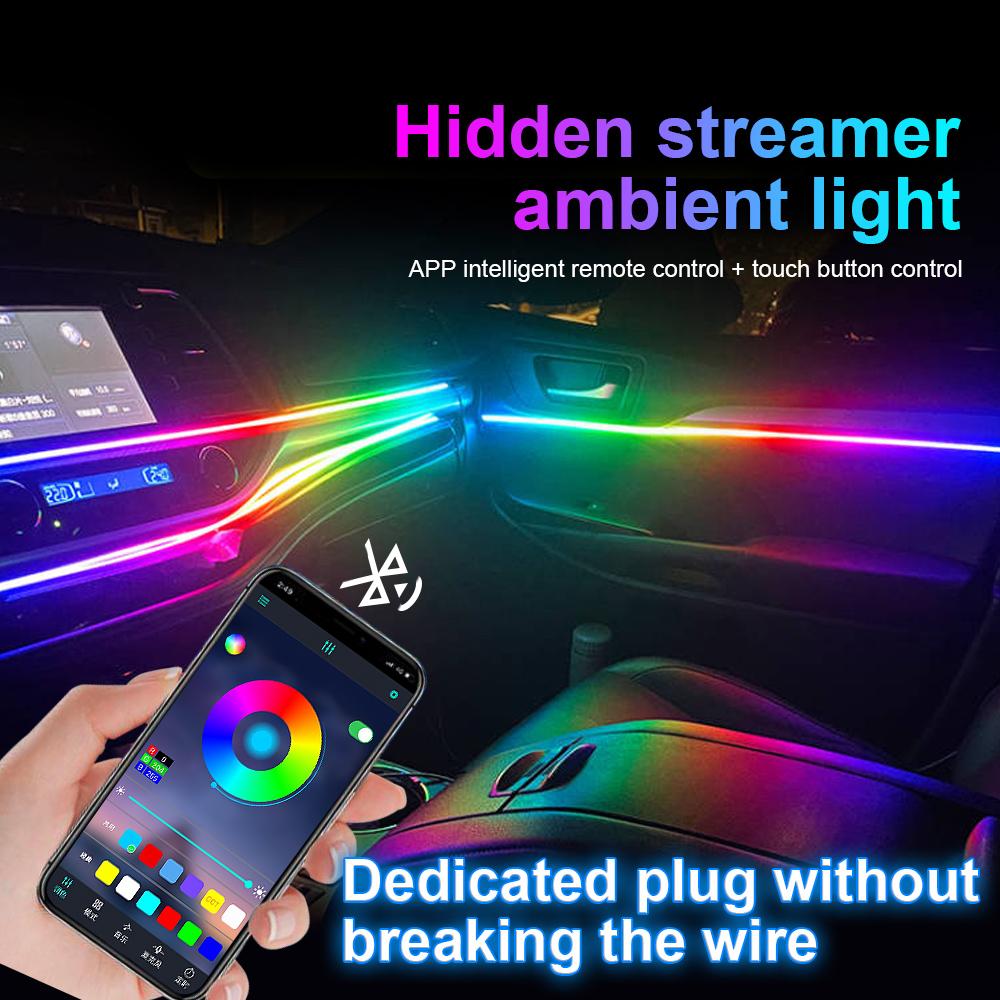 18 v 1 64barevné RGB Symphony Car Ambient Light Interiérové ​​akrylové vodítko LED páskové světlo Dekorace Atmosférická lampa pomocí ovládání aplikací